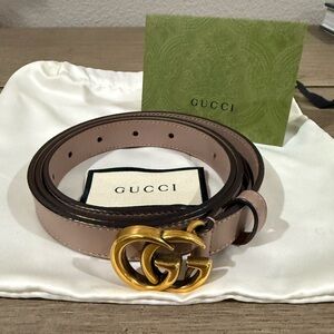 Gucci Marmont Thin Leather Belt with Gold Double G Logo